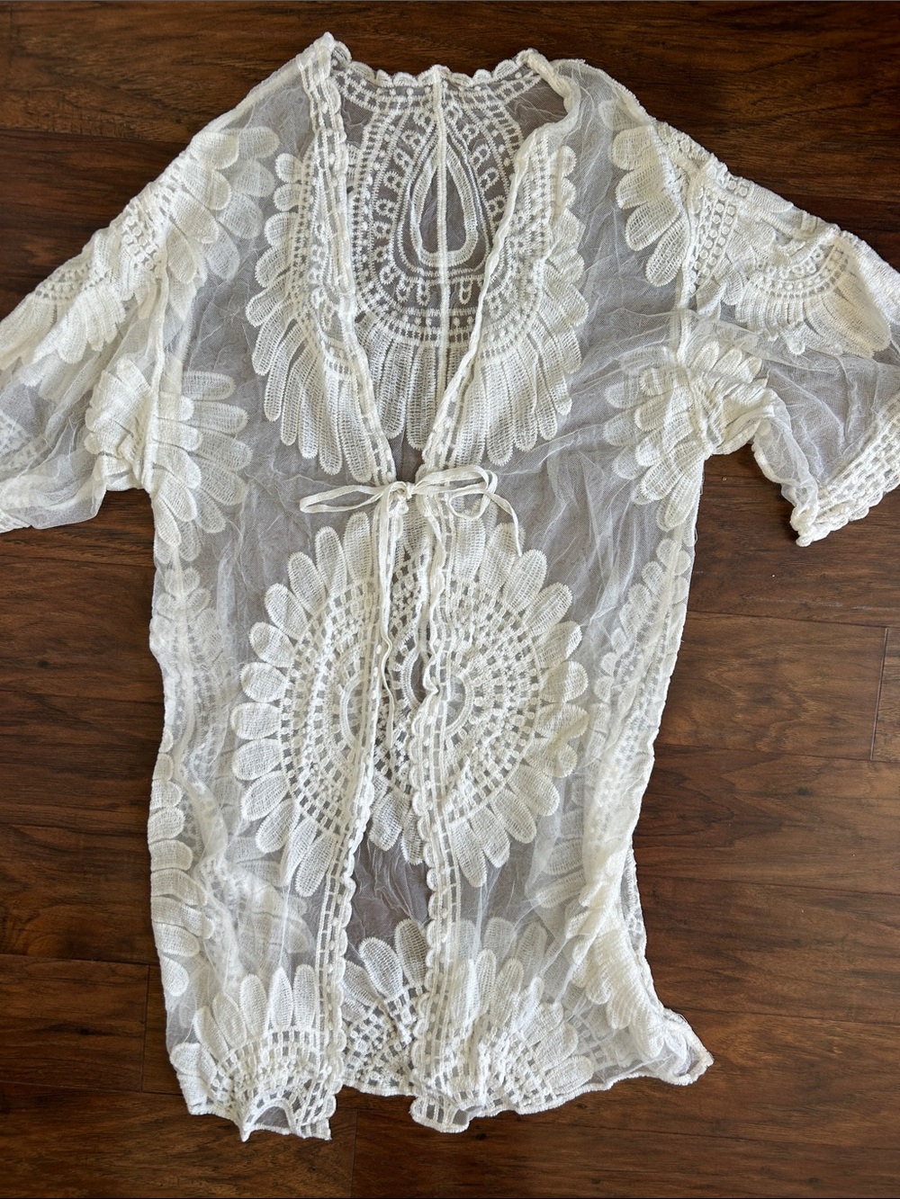 Ivory Lace Sheer Tie-Front Camisole Cover-Up